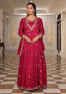 Pink Embroidered Silk Kurta Set