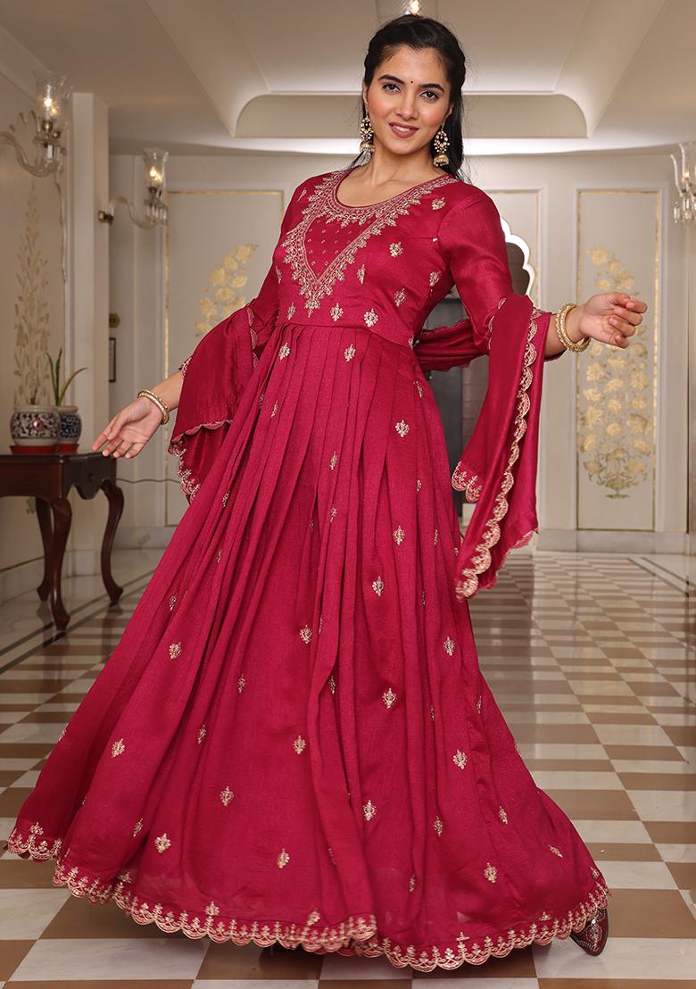 Pink Embroidered Silk Kurta Set