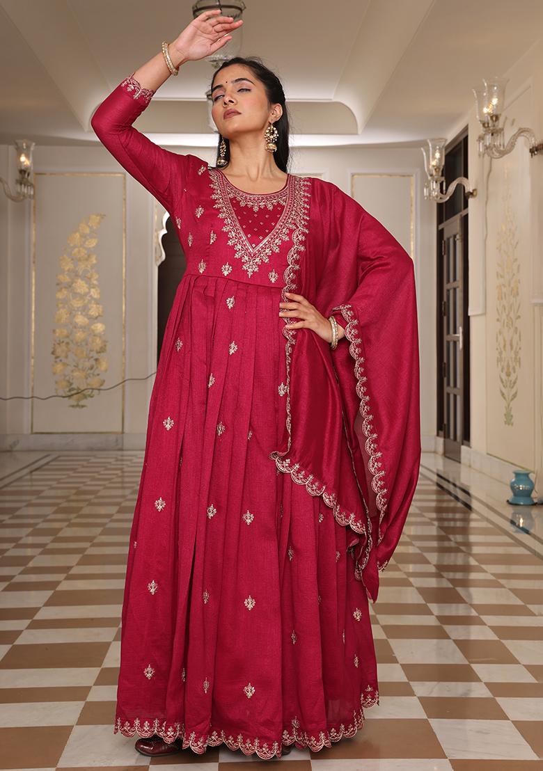 Pink Embroidered Silk Kurta Set
