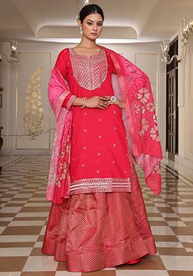 Pink Embroidered Silk Kurta Set