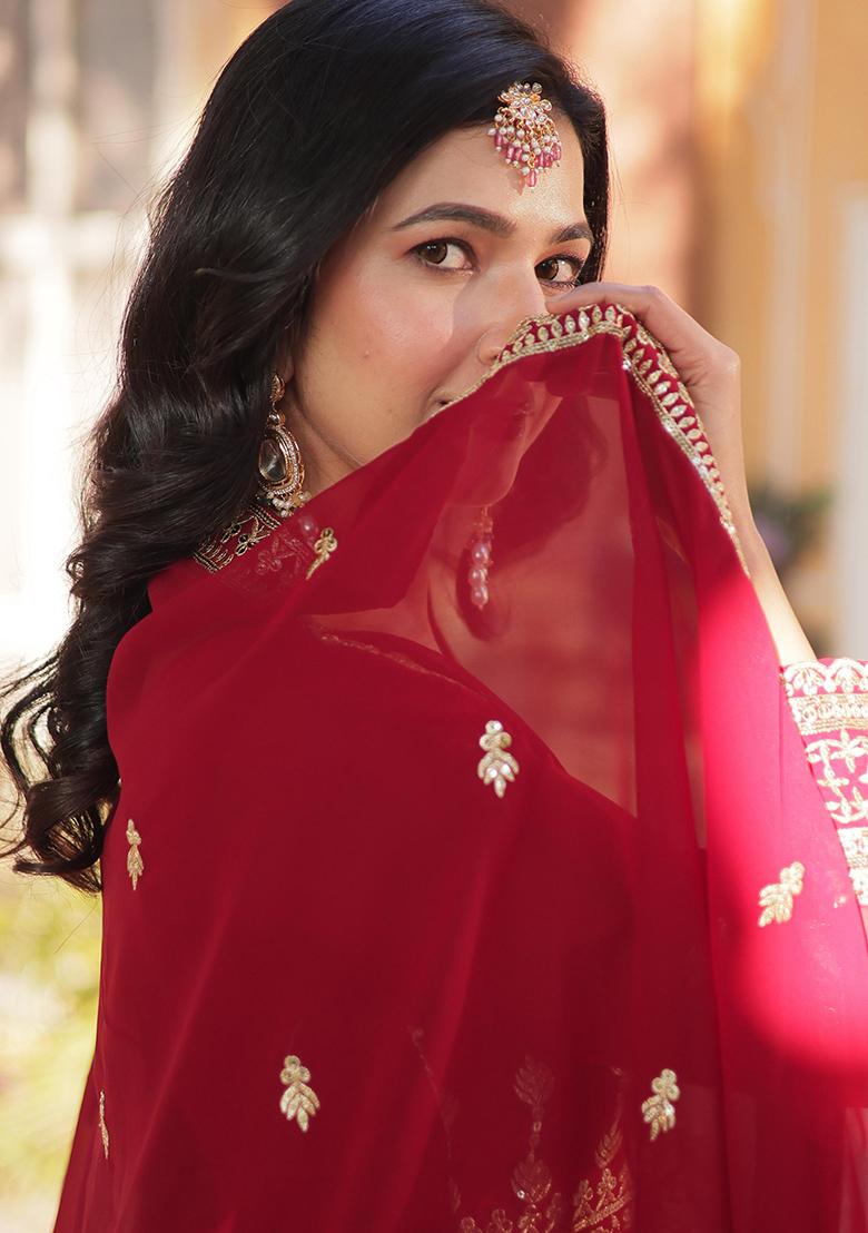 Maroon Embroidered Cotton Anarkali Kurta Set