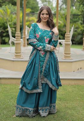Green Sequins Embroidered chiffon Kurta Set
