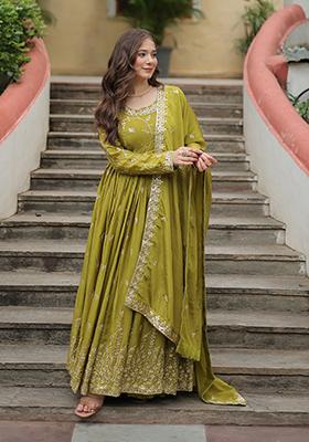 Green Sequins Embroidered chiffon Kurta Set