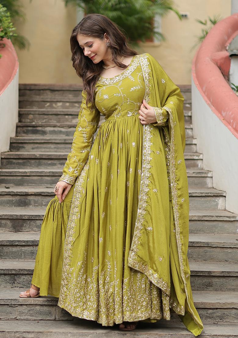 Green Sequins Embroidered chiffon Kurta Set