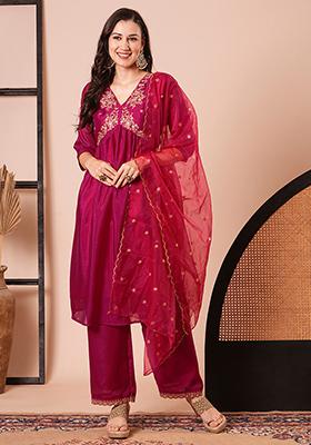 Pink Embroidered Silk Kurta Set