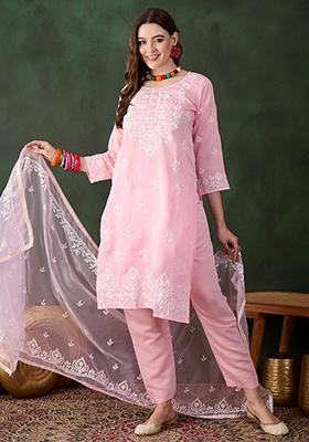 Pink Embroidered Silk Kurta Set