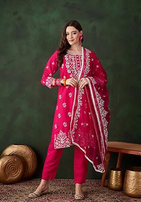 Pink Embroidered Silk Kurta Set