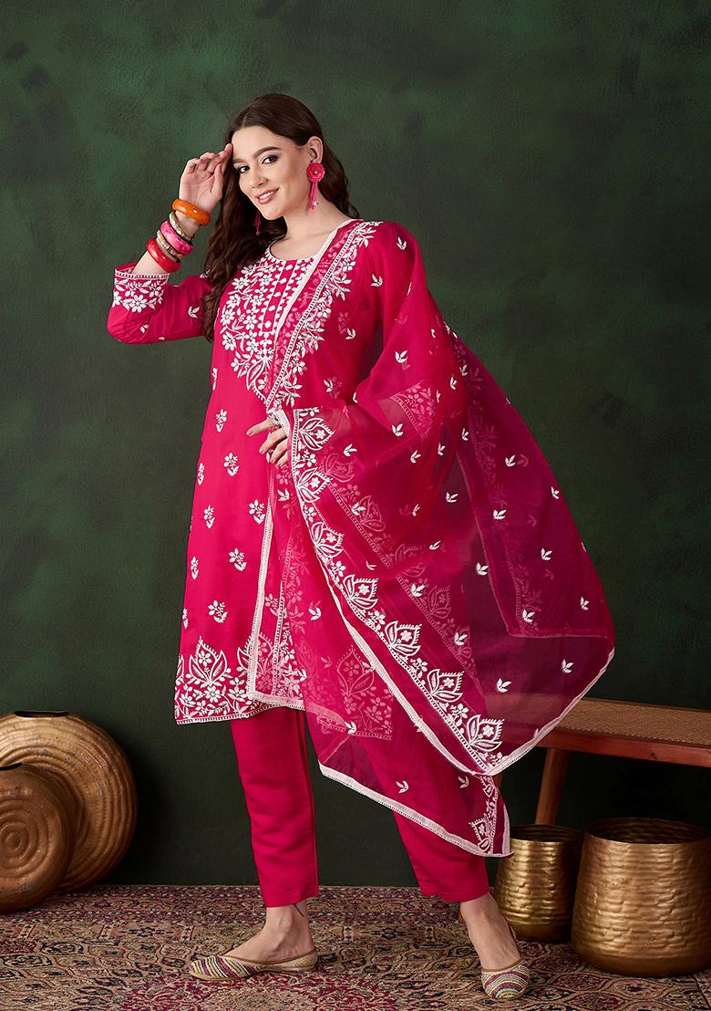Pink Embroidered Silk Kurta Set