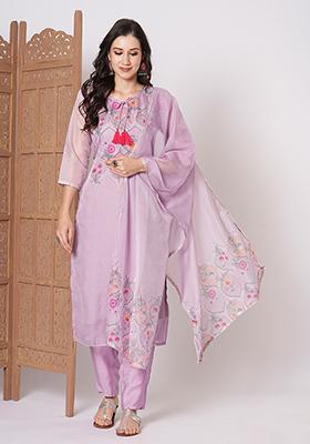 Purple Embroidered Silk Kurta Set