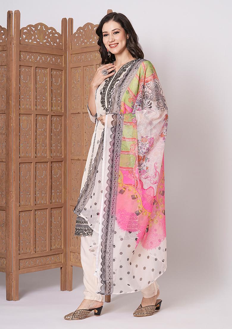 Off White Embroidered Silk Kurta Set