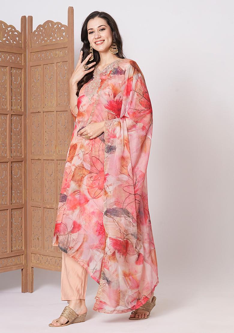 Pink Embroidered Silk Kurta Set