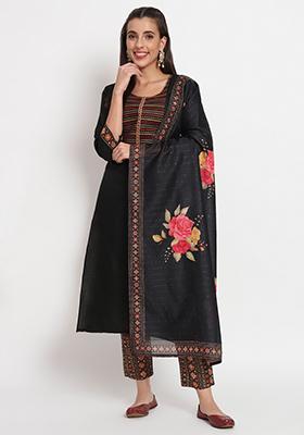 Black Embroidered Cotton Kurta Set