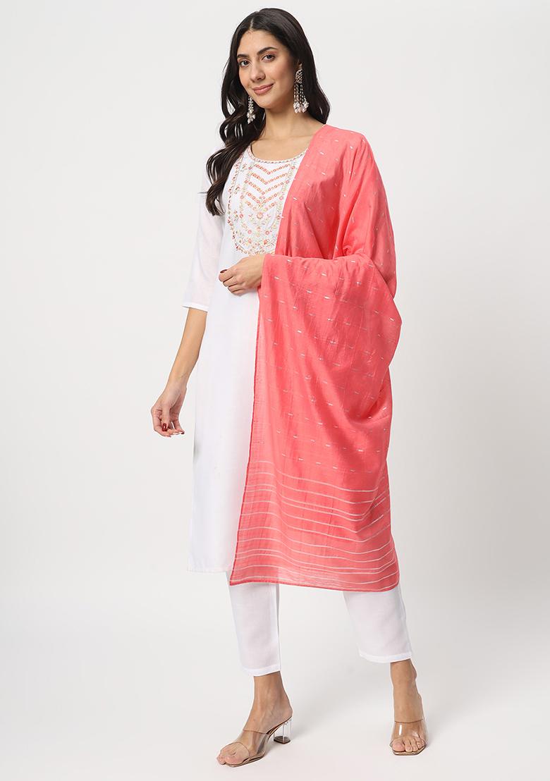 White Embroidered Cotton Kurta Set