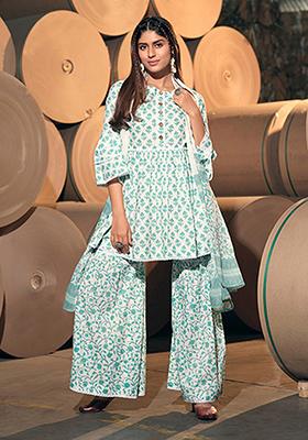 Blue Abstract Print Cotton Kurta Set