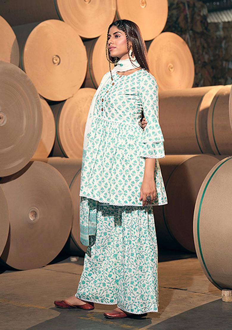 Blue Abstract Print Cotton Kurta Set