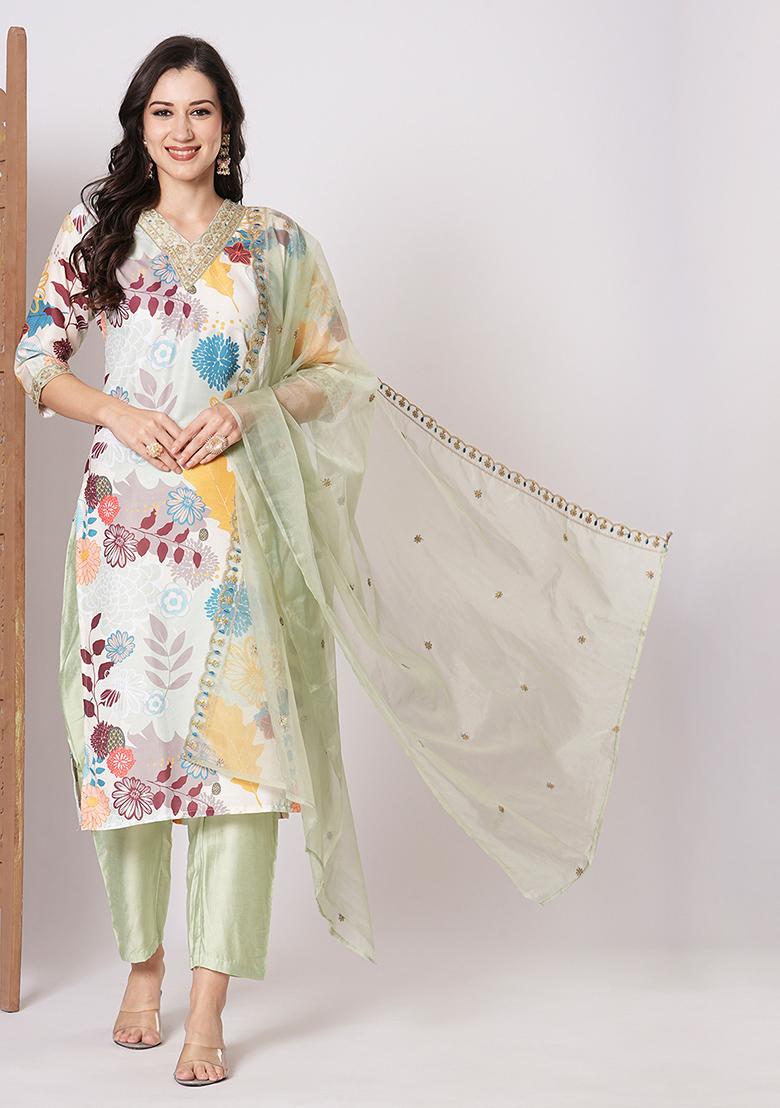 Cream Embroidered Silk Kurta Set