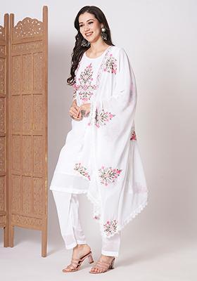 White Embroidered Georgette Kurta Set