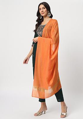 Green Embroidered Cotton Kurta Set