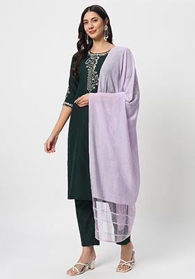 Green Embroidered Cotton Kurta Set
