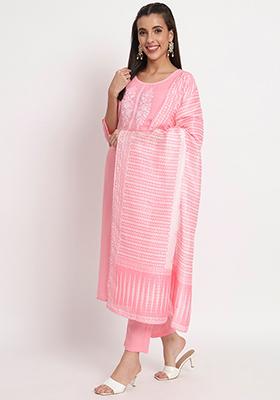 Pink Abstract Print Cotton Kurta Set