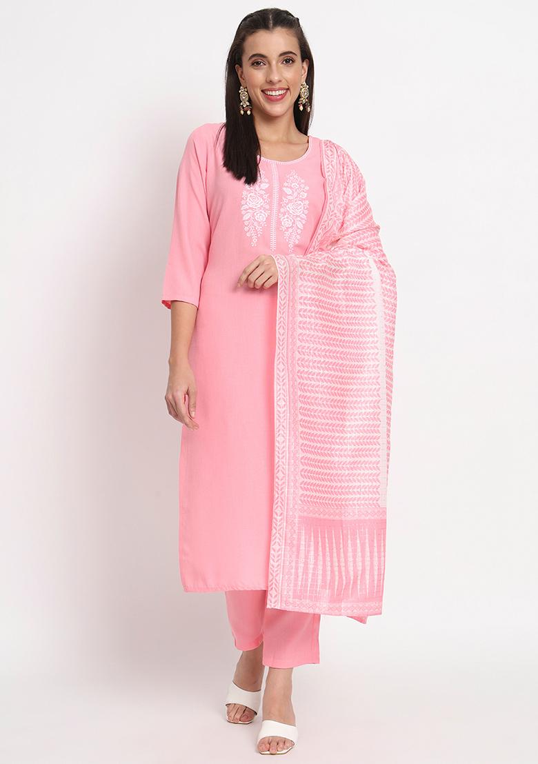 Pink Abstract Print Cotton Kurta Set