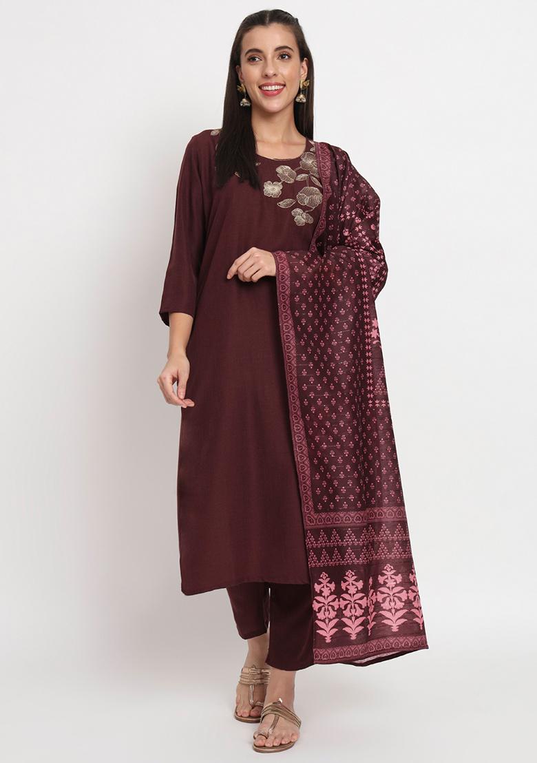 Brown Abstract Print Cotton Kurta Set