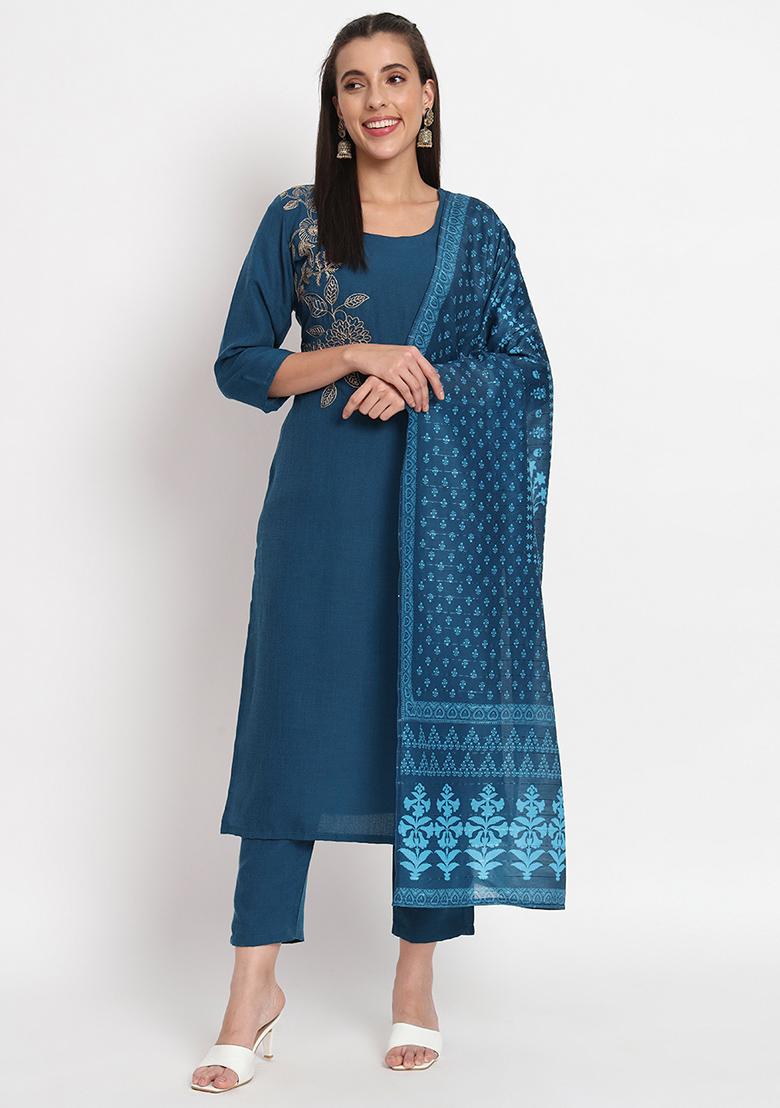 Blue Abstract Print Cotton Kurta Set