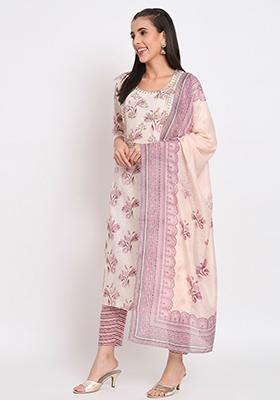 White Abstract Print Cotton Kurta Set