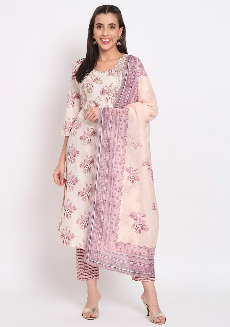 White Abstract Print Cotton Kurta Set