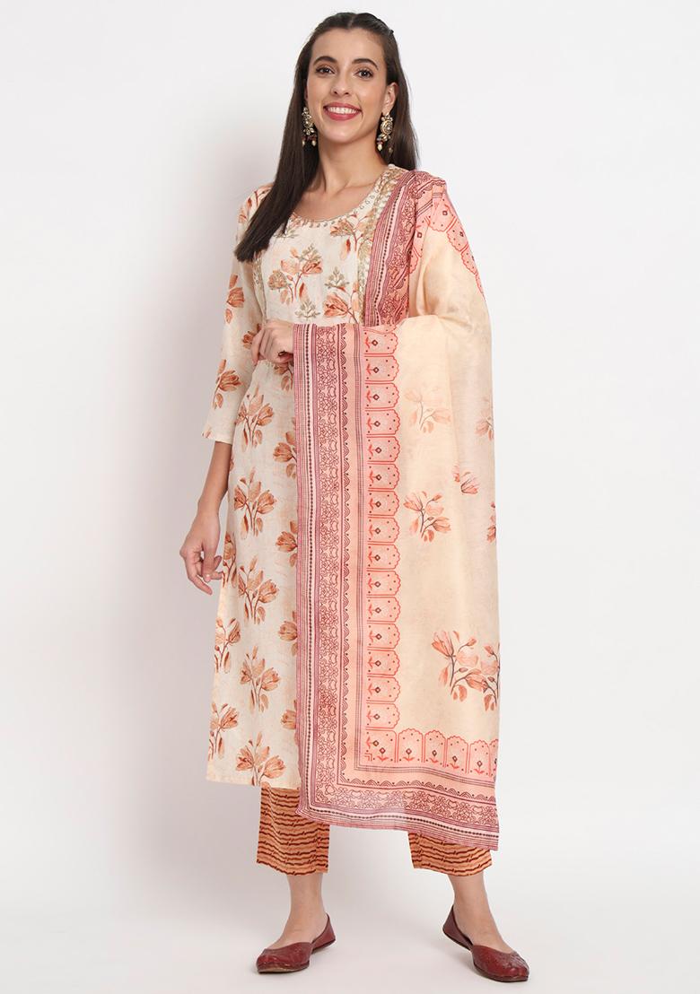 Cream Abstract Print Cotton Kurta Set
