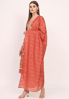 Orange Abstract Print Cotton Kurta Set