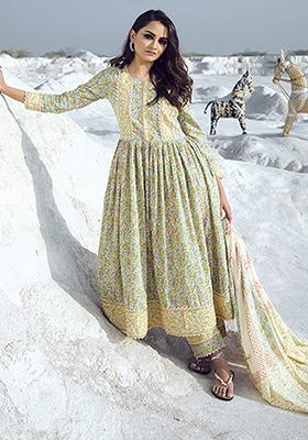 Green Abstract Print Cotton Kurta Set