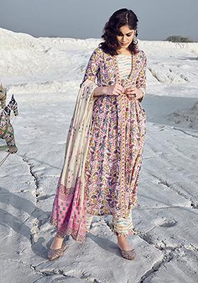 Pink Abstract Print Cotton Kurta Set