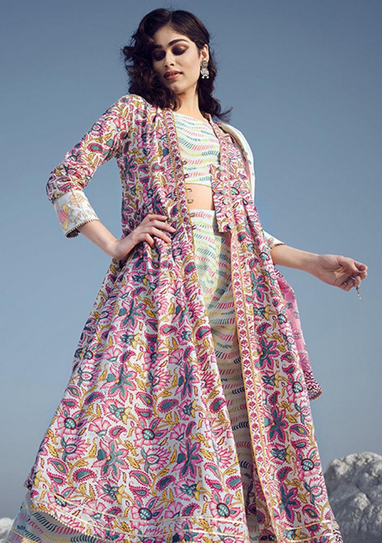 Pink Abstract Print Cotton Kurta Set