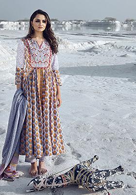 Multicolor Abstract Print Cotton Kurta Set