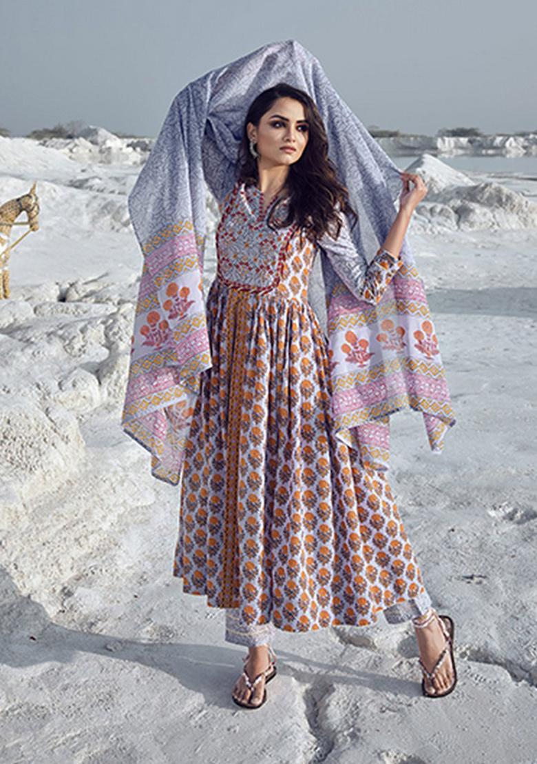 Multicolor Abstract Print Cotton Kurta Set