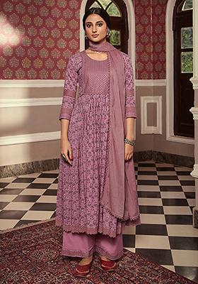 Mauve Abstract Print Cotton Kurta Set