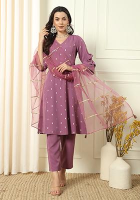 Lavender Embroidered Crepe Kurta Set
