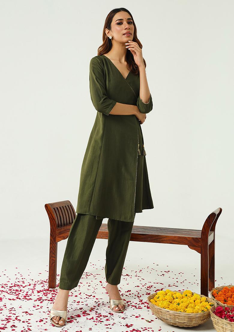 Green Embroidered Silk Kurta Set