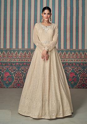 Beige Embroidered Georgette Anarkali Kurta Set