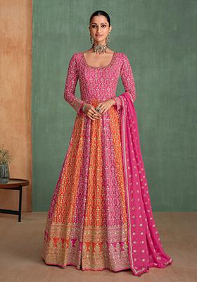 Pink Embroidered Georgette Anarkali Kurta Set