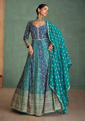 Blue Embroidered Georgette Anarkali Kurta Set