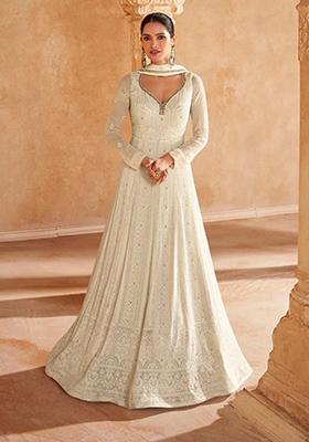 Cream Embroidered Georgette Anarkali Kurta Set