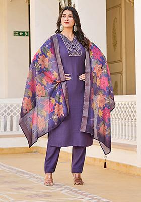 Blue Embroidered Silk Kurta Set