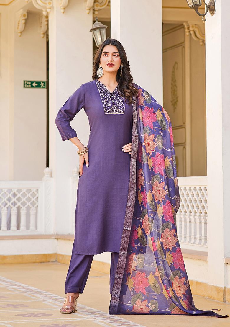 Blue Embroidered Silk Kurta Set