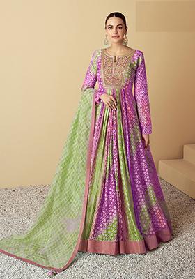 Purple Embroidered Silk Anarkali Kurta Set