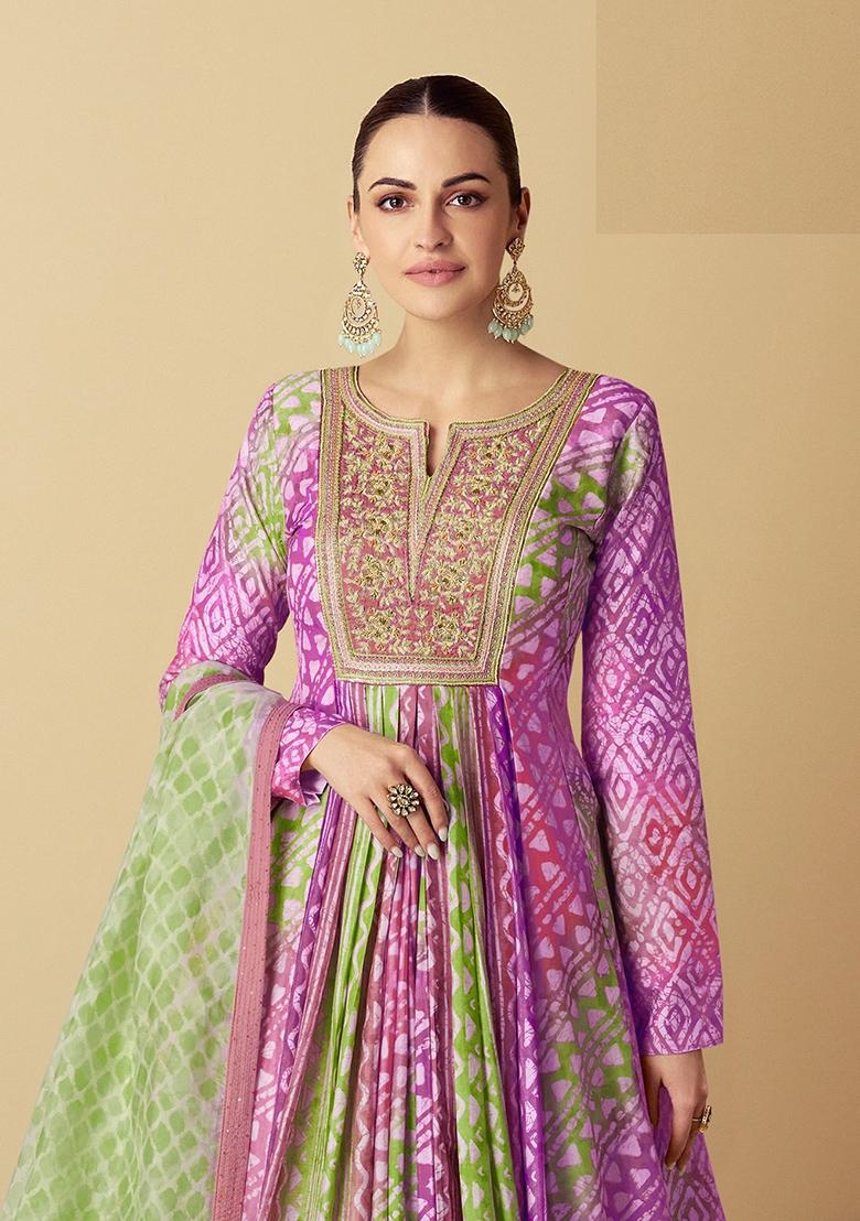 Purple Embroidered Silk Anarkali Kurta Set