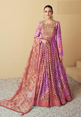 Purple Embroidered Silk Anarkali Kurta Set