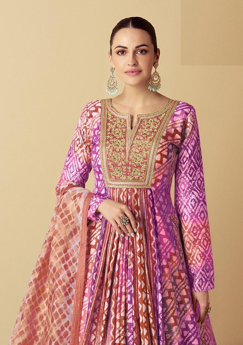 Purple Embroidered Silk Anarkali Kurta Set