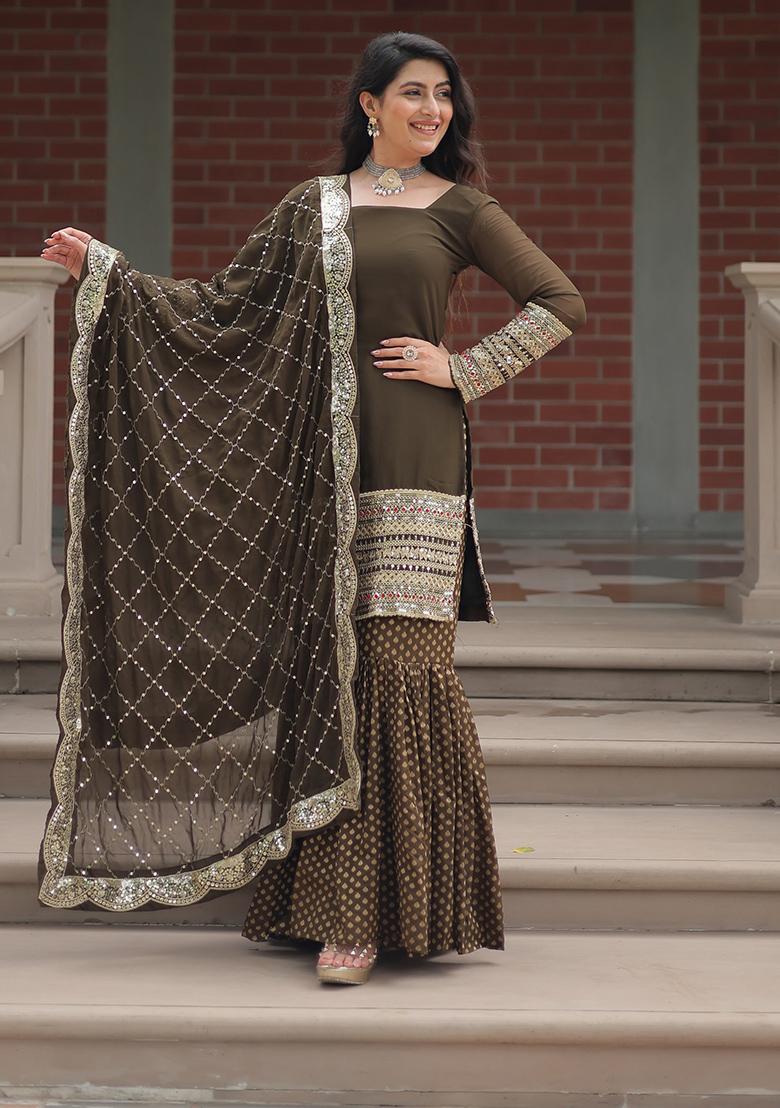 Green Sequins Embroidered Georgette Kurta Set